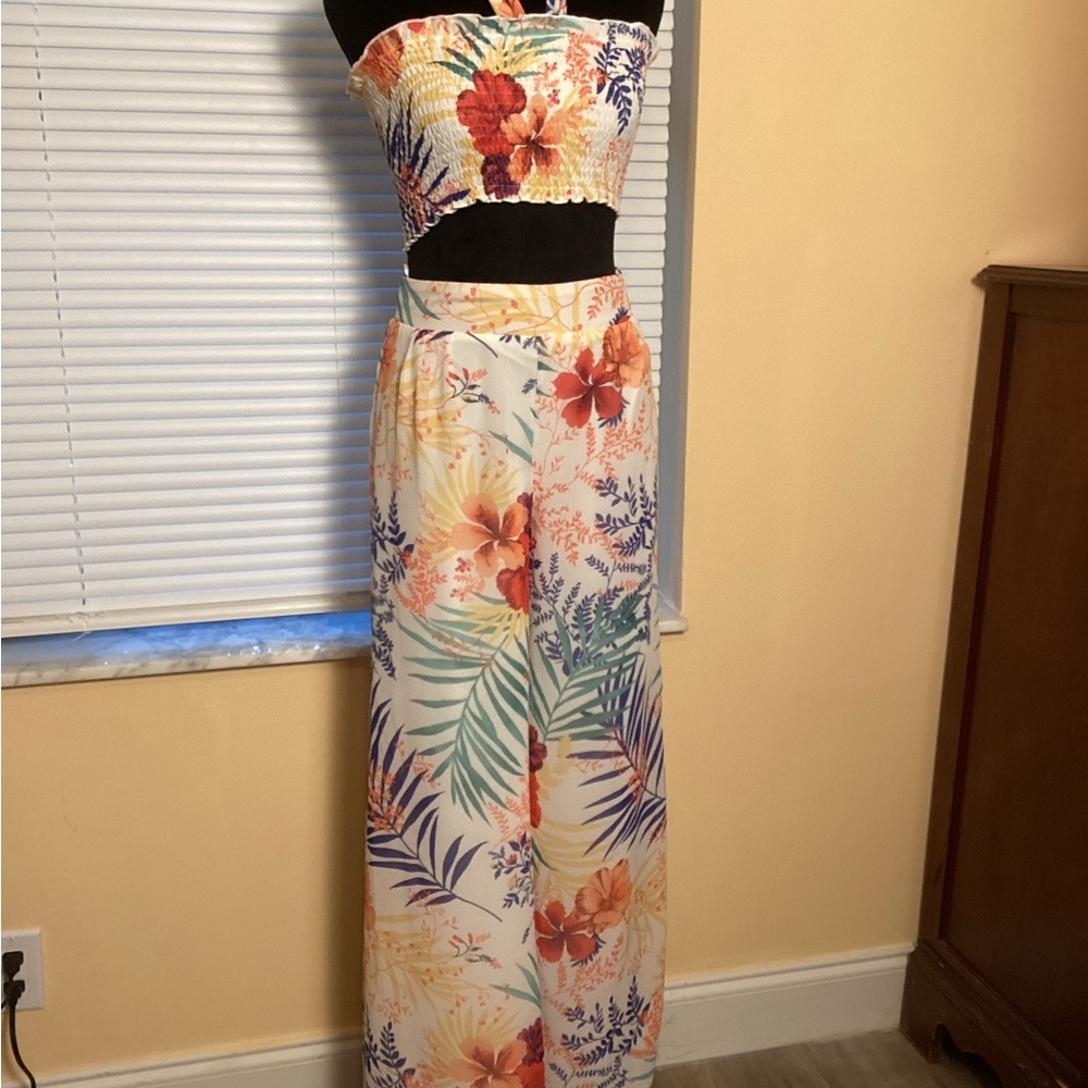 Miss Avenue Tropical Floral Wide Leg Jumpsuit - Multicolor